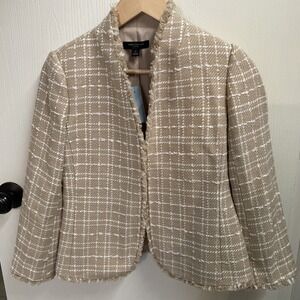 Ann Taylor Brown And White Tweed Blazer Jacket W 0P NWT Clean Girl Quiet Luxury